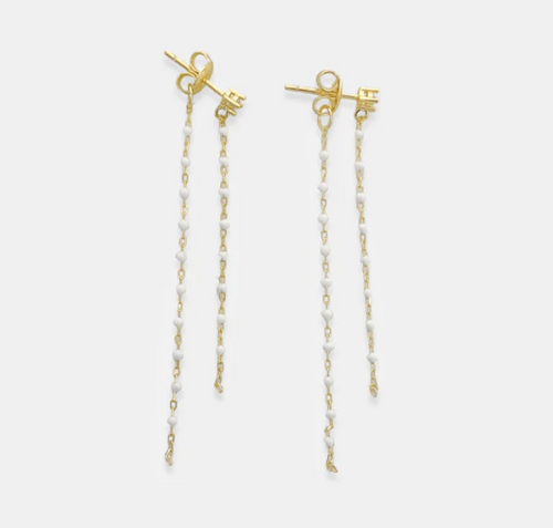 Silver Double Enamel Chain with CZ Stud Earrings