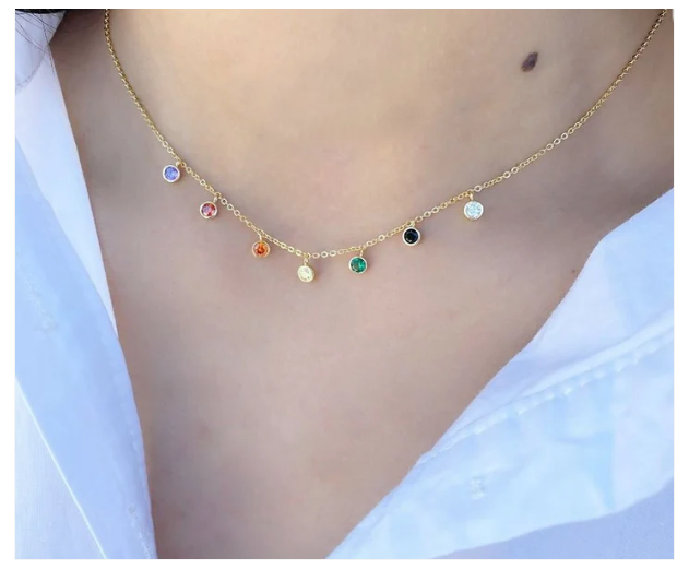 Gold Chain Necklace with Multi-Colored CZ