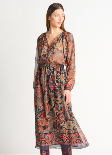 Multi-Border Print Midi Dress