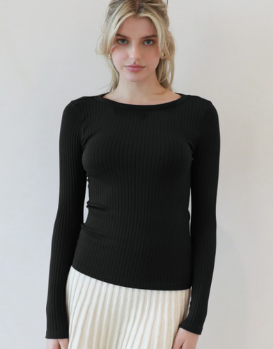 Wide Ribbed Long Sleeve Top