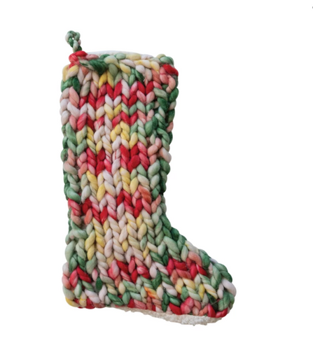 Hand-Woven Acrylic Knit Stocking w/ Sherpa Back, Multi Color