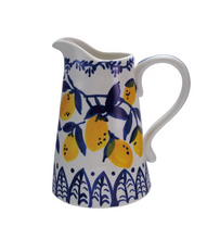 Stoneware Pitcher with Hand-painted Lemon