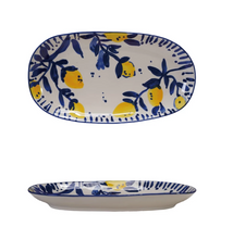 Stoneware Oval Platter with Hand-painted Lemon 11-3/4 inch