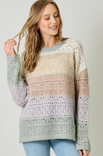 Colorblocked Pointelle Sweater in Ivory Oatmeal