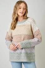 Colorblocked Pointelle Sweater in Ivory Oatmeal