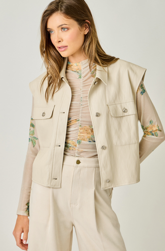 Faux Leather Vest in Oatmeal