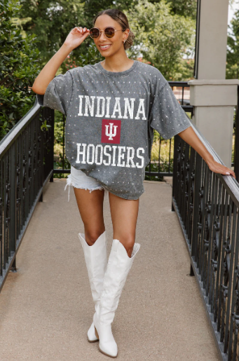 Officially Licensed Indiana University Mini Rhinestone Short Sleeve Classic Tee