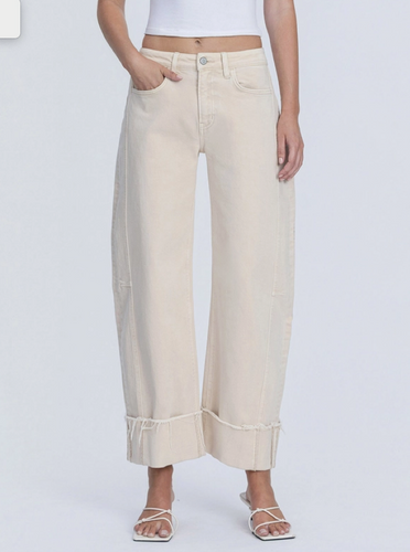 High Rise Side Panel Crop Cuffed Barrel Jeans