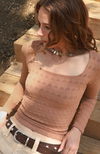 Lace Textured Square Long Sleeve Top