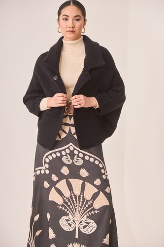 Oversized Cardigan with Turn-Down Collar and Kimono Sleeve