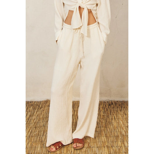 Textured Elasticized Pants in White