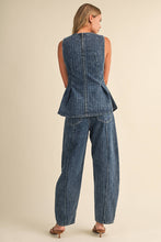STRIPED DENIM SLEEVELESS PEPLUM TOP AND BARREL SET