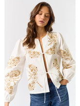 Floral Embroidered Front Tie Top with Puff Sleeves