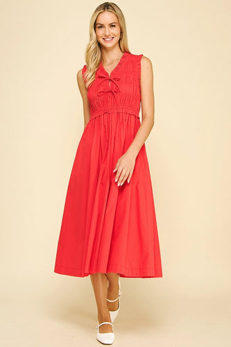Front-tie Detailed Socking Midi Dress in True Red