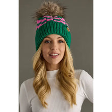 Green and Pink Checkered Pom Hat