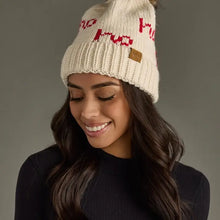 Beige and Red Ho Ho Ho Pom Hat