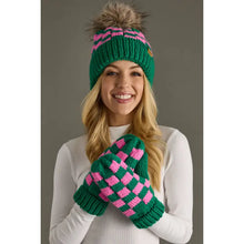 Green and Pink Checkered Pom Hat