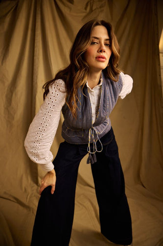 Gilet Vest in Teal Chambray