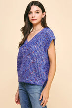 V-Neck Multi Color Yarn Sweater Vest in Blue