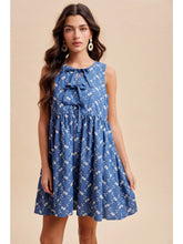 Chambray Embroidered Bow Mini Dress