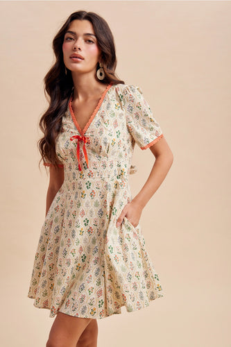 Floral Contrast Mini Dress