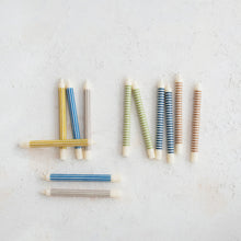 Unscented Striped Taper Candles in Box, Tan, Set of 2