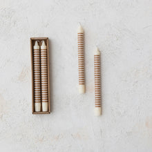 Unscented Striped Taper Candles in Box, Tan, Set of 2