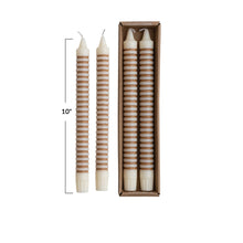 Unscented Striped Taper Candles in Box, Tan, Set of 2