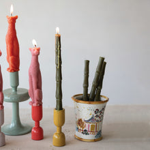 Unscented Bamboo Shaped Taper Candles in Box, Olive, Set of 2