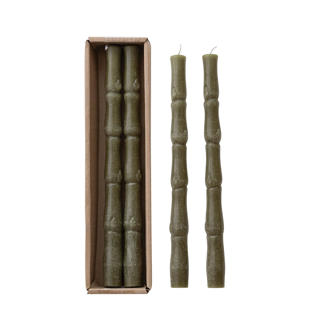 Unscented Bamboo Shaped Taper Candles in Box, Olive, Set of 2