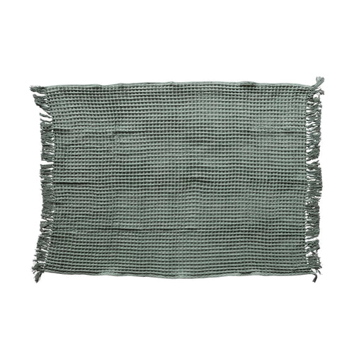 Cotton Waffle Weave Throw in Green