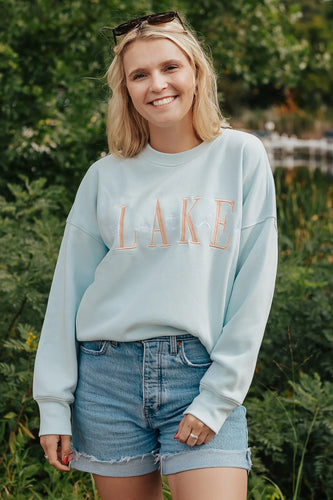 Sanded Fleece Boyfriend Crew Neck Sweatshirt in Surf