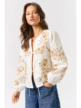Floral Embroidered Front Tie Top with Puff Sleeves