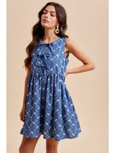 Chambray Embroidered Bow Mini Dress