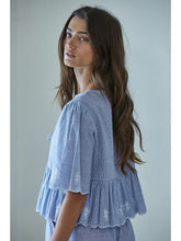 Woven Cotton Striped Front Tie Peplum Top