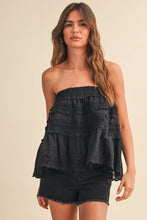 LACE TRIM RUFFLED STRAPLESS TRAPEZ TOP