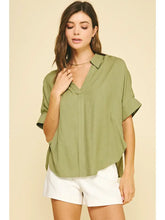 V-Neck Blouse Top in Olive