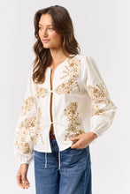 Floral Embroidered Front Tie Top with Puff Sleeves