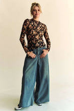 Floral Print Mesh Long Sleeve Layering Top
