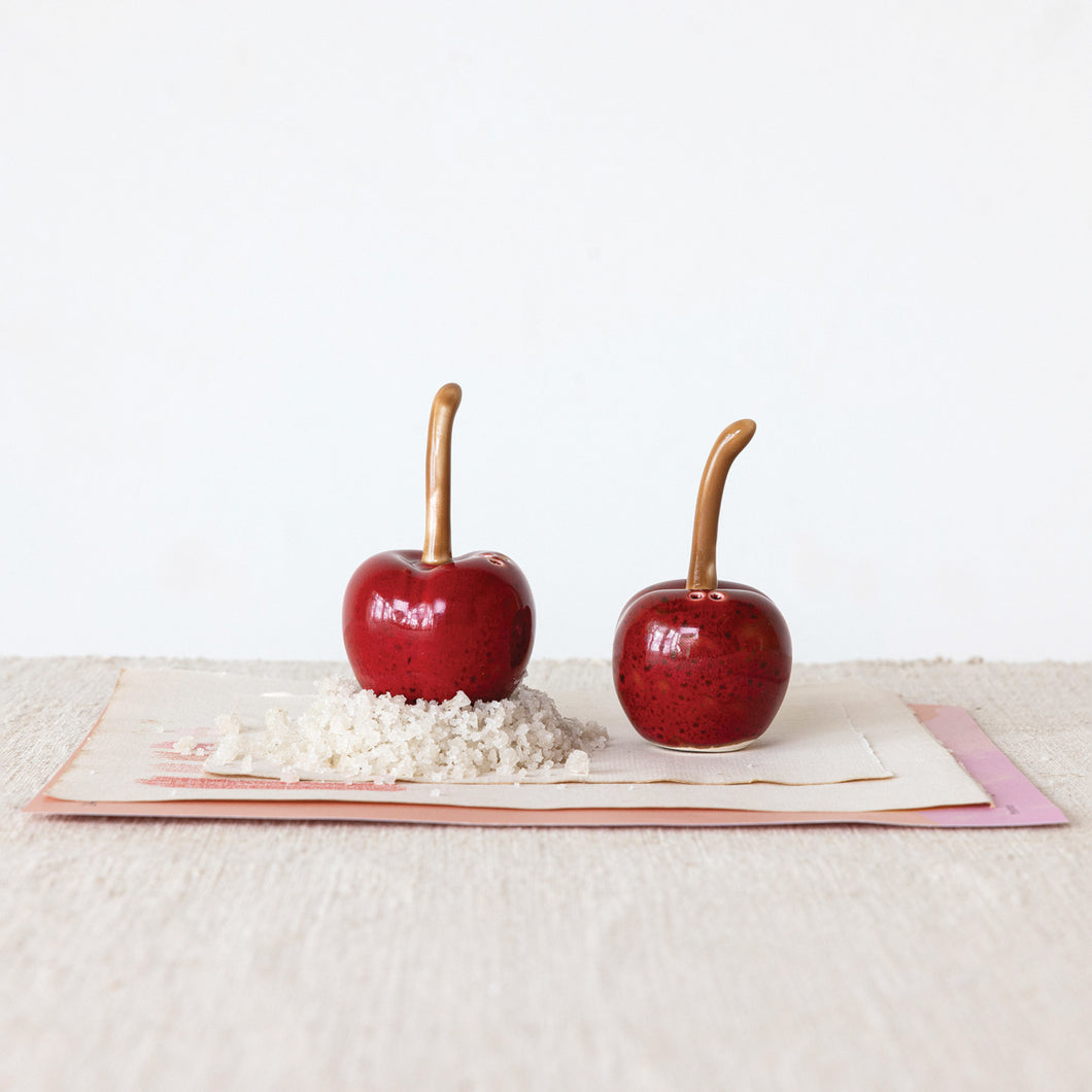 Stoneware Cherry Shaped Salt & Pepper Shakers
