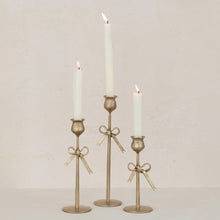 Hand-Forged Iron Taper Holders with Bow, Antique Gold Finish, Set of 3