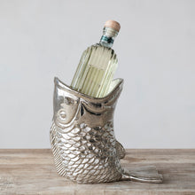 Cast Aluminum Fish Shaped Bottle Holder, Nickel Finish