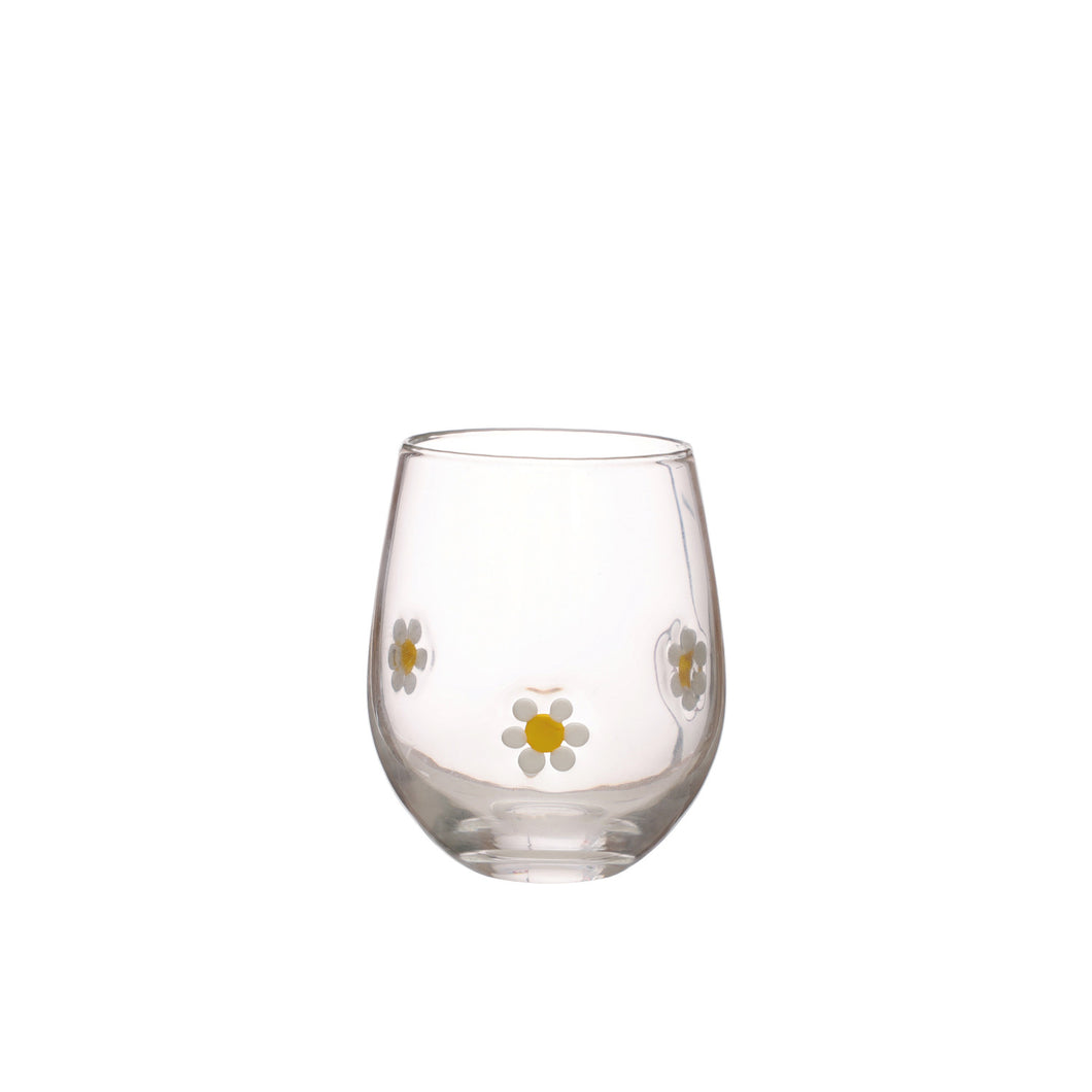 16oz Drinking Glass with Embedded Daisies