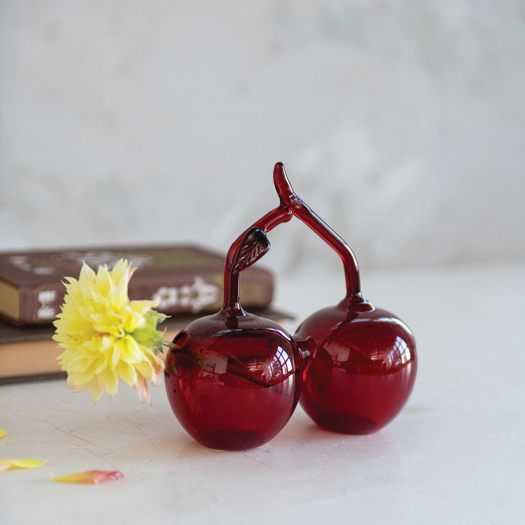 Hand-Blown Glass Cherries Shaped Vase