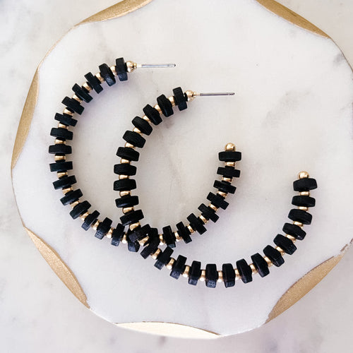Wood Beaded Hoop Earrings