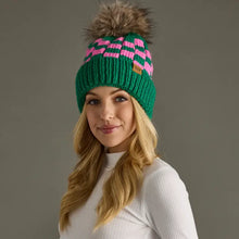 Green and Pink Checkered Pom Hat