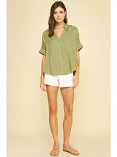 V-Neck Blouse Top in Olive