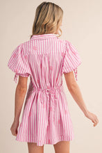 Striped Paisley Embroidery Button Down Mini Dress