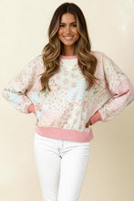 Crew Neck Floral Printed Oversized Long Sleeve Top in Blush