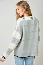 V-Neck Sweater in Ivory and Grey